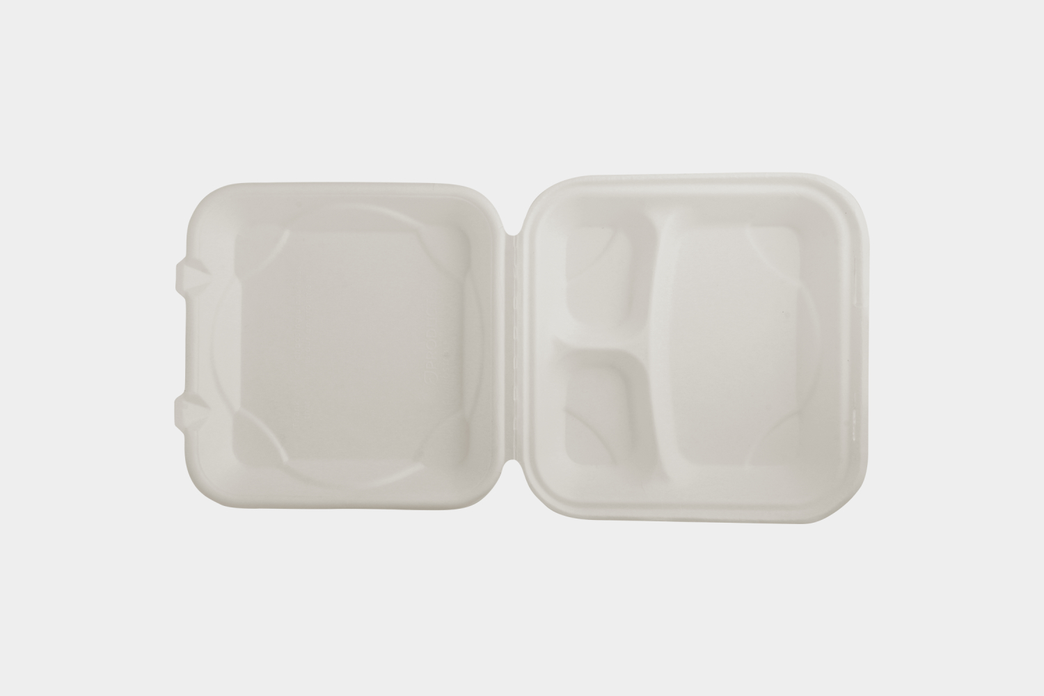 3 Compartments 9" Sugarcane Bagasse Takeout Box with Hinged Lid container - Bottom View - Ecolates