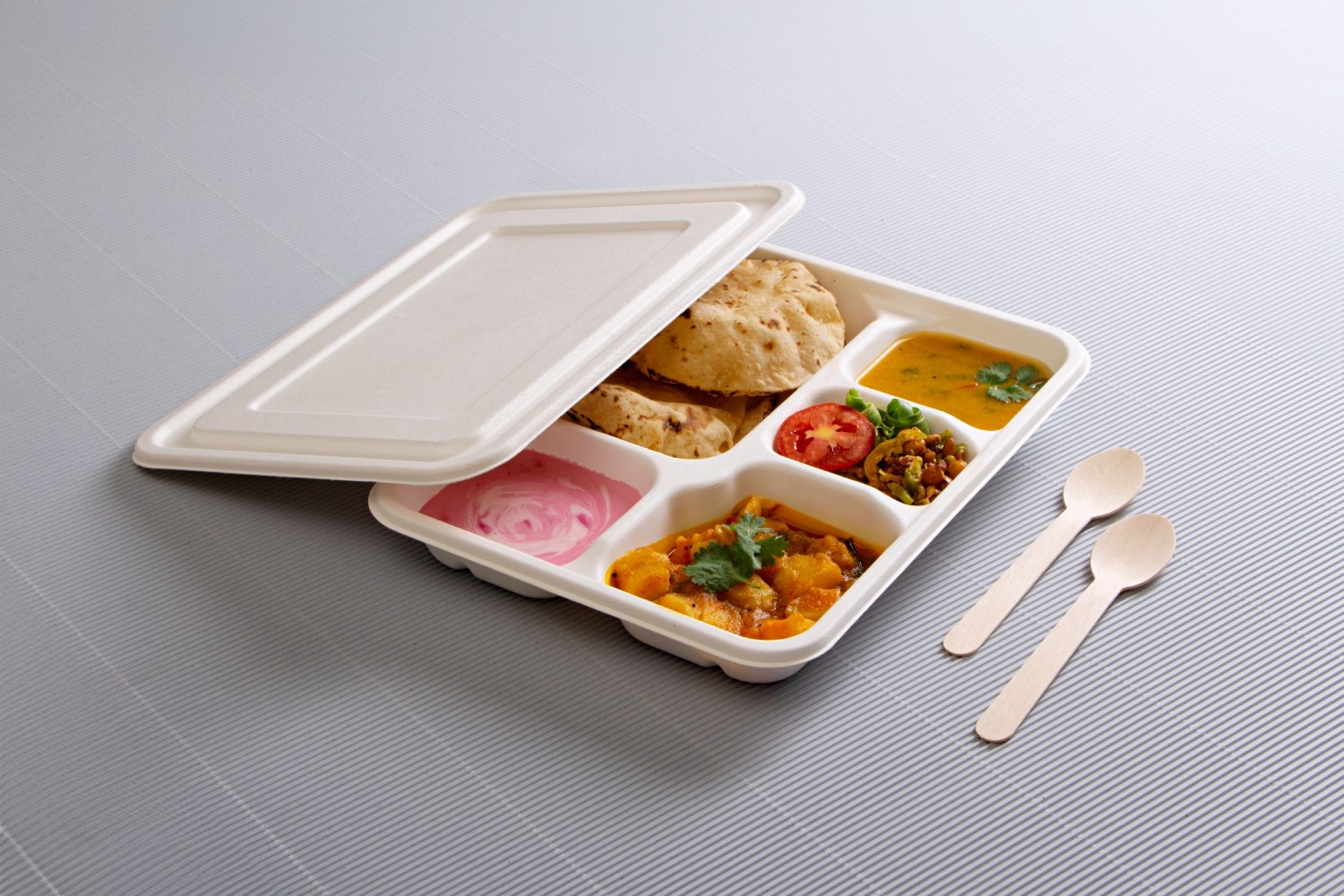 5 Compartments Bagasse Lunch Tray with Lid - Ecolates