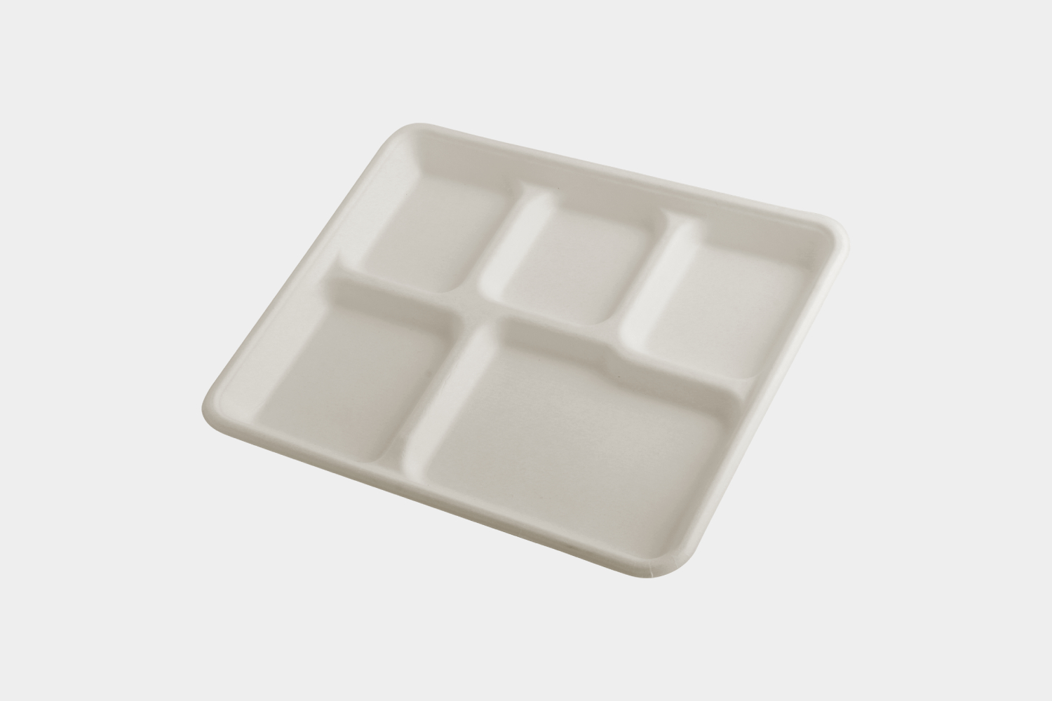 5 Compartments Sugarcane Bagasse Lunch Tray front view - Ecolates