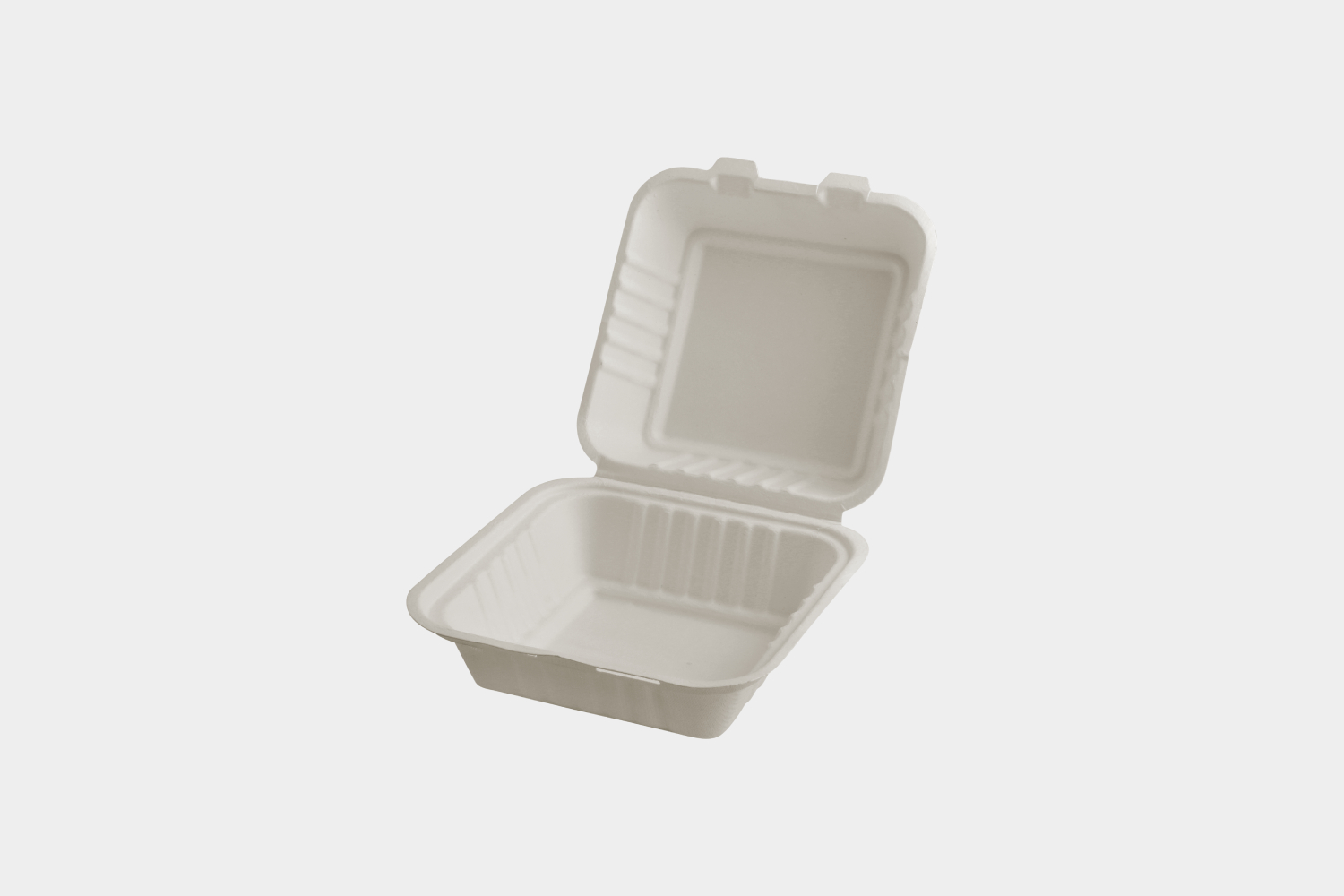Square Bagasse Food Container with Lid Front View - Ecolates